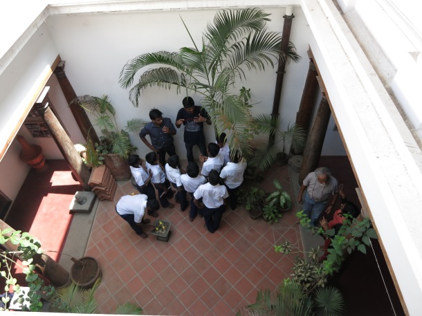 Prastara's Jayakumar Baradwaj explaining to the students about the INTACH premises being a house that has been restored and adaptively reused